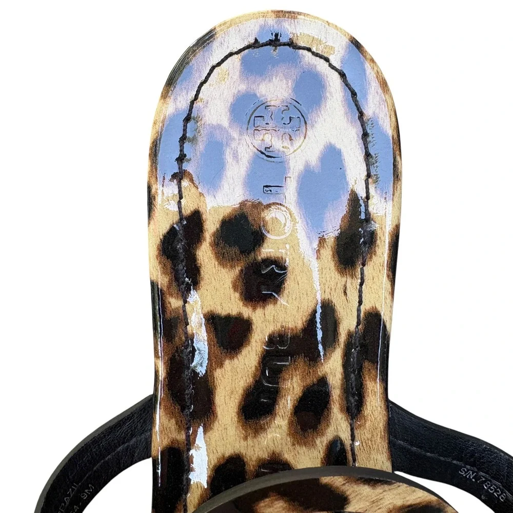 Tory Burch Womens 9 Miller Sandal Leopard Print Patent Leather Logo Thong Flip